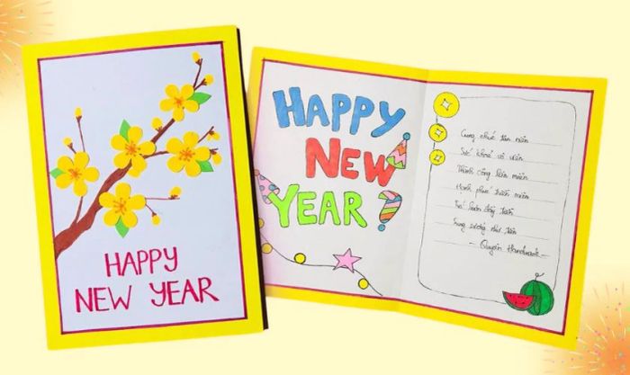 Mẫu thiết kế thiệp chúc Tết với chữ Happy New Year