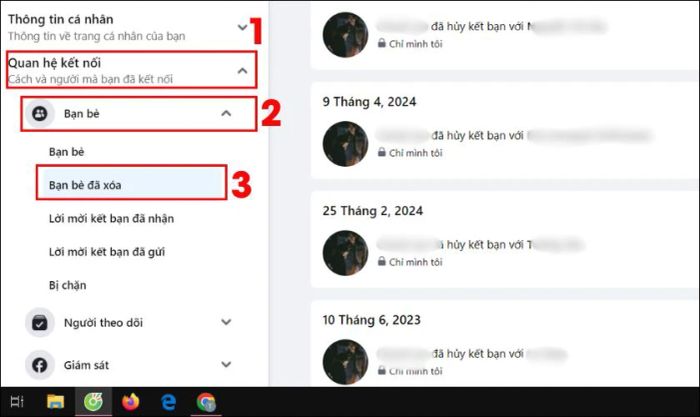 Cách kiểm tra danh sách hủy kết bạn trên PC