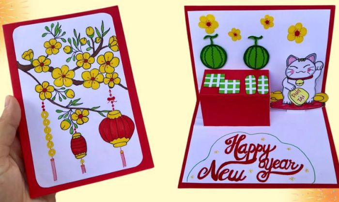 Mẫu thiết kế thiệp chúc Tết hình mai vàng đơn giản, đẹp mắt năm 2025