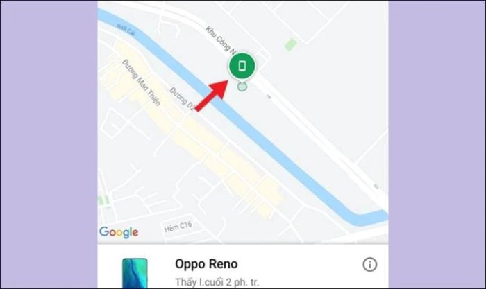Lúc này, vị trí của điện thoại sẽ hiển thị rõ ràng trên bản đồ