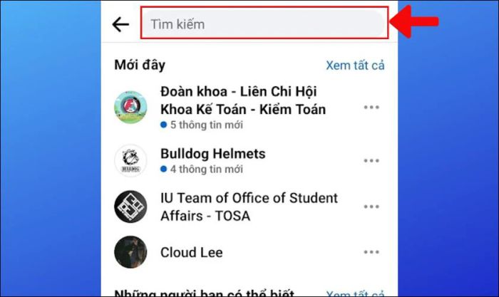 Nhập thông tin về người bạn muốn tìm vào thanh Tìm kiếm