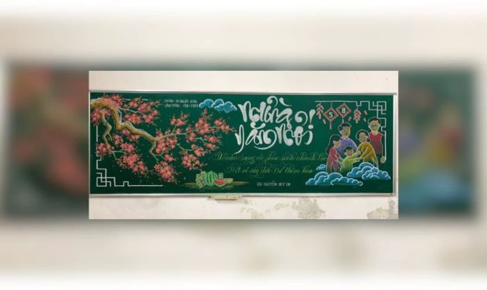 Vẽ trang trí bảng Tết 2025 với chủ đề gia đình