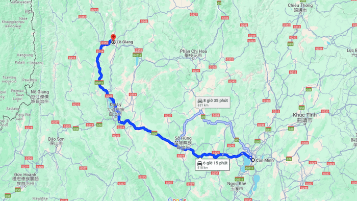 Distance from Kunming to Lijiang