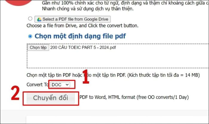 Thực hiện chuyển đổi như hình minh họa