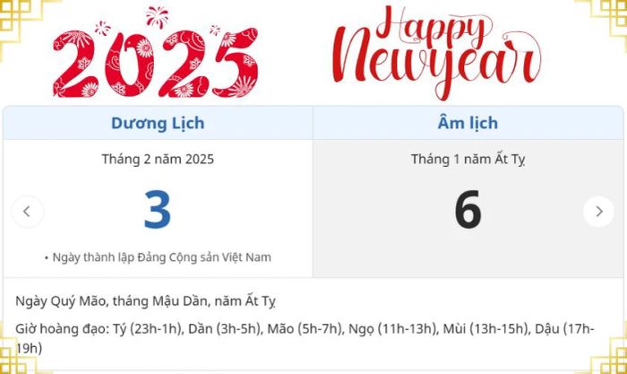 Ngày mùng 6 Tết năm 2025 sẽ là ngày nào theo Dương lịch?