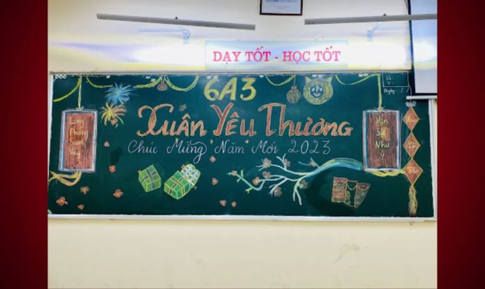 Trang trí bảng Tết 2025 cùng câu đối đỏ đẹp mắt