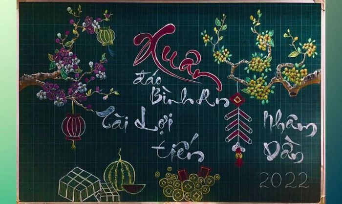 Vẽ và trang trí bảng Tết 2025 cùng bánh chưng, bánh dày