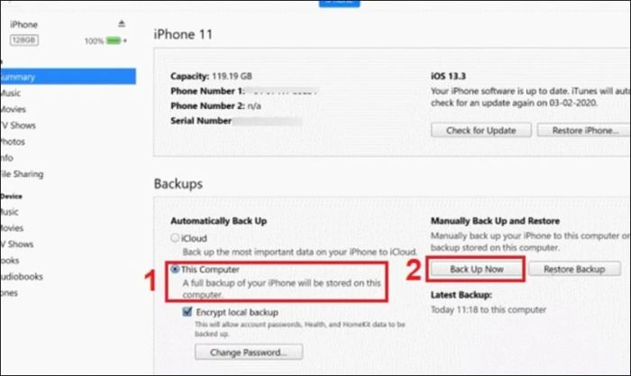 Chuyển đổi dữ liệu trên iPhone bằng iTunes