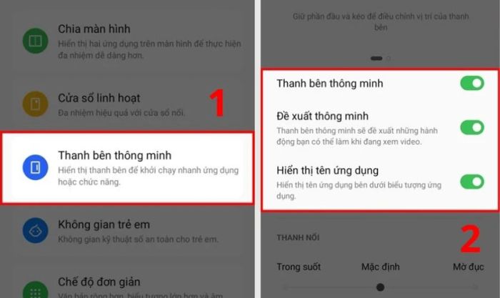 Sau đó, bạn tìm và chọn mục Thanh bên thông minh