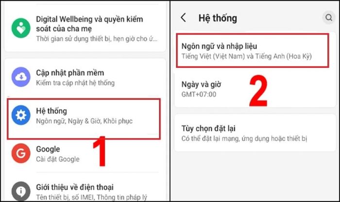 Chọn mục ngôn ngữ và nhập liệu