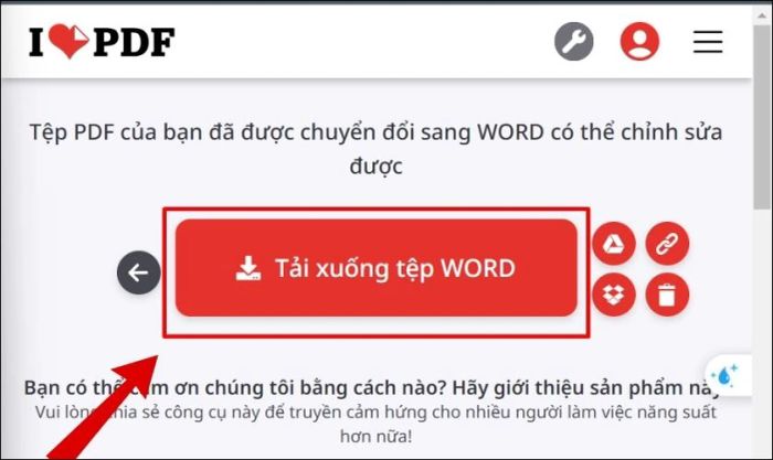 Tải file Word đã chuyển đổi về máy