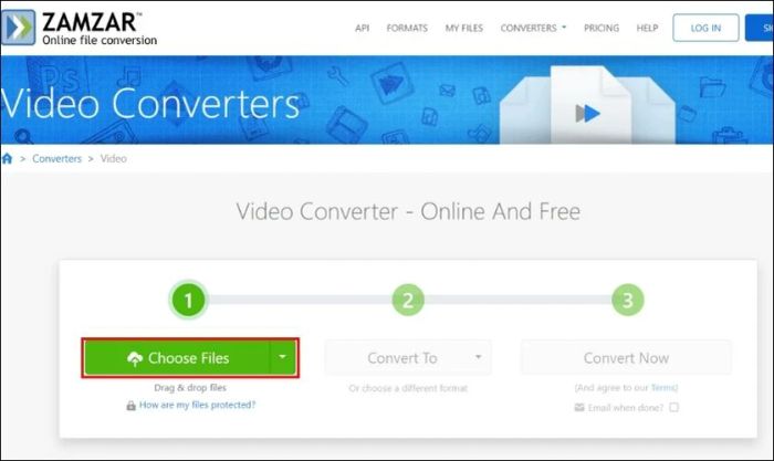 Nhấn Choose Files để tải lên file MP4 cần chuyển đổi