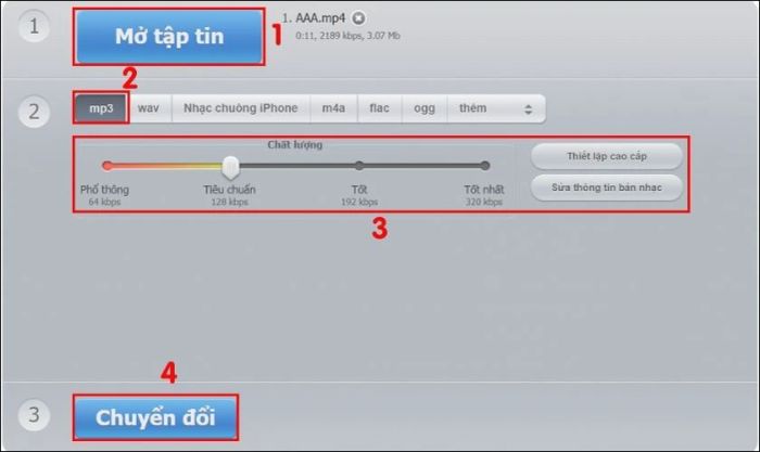 Chọn định dạng đầu ra là MP3