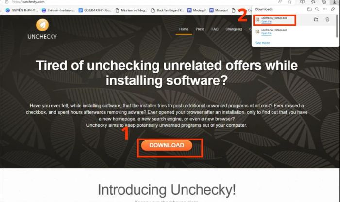 Tải xuống phần mềm từ trang web chính thức của Unchecky