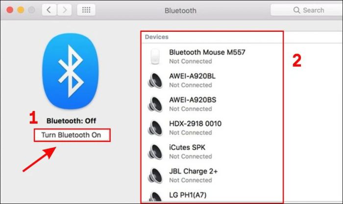 Nhấn và chọn mở Bluetooth
