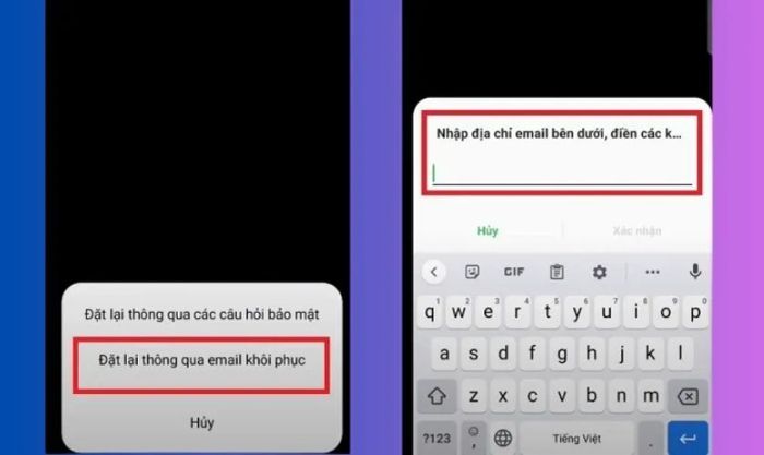 Khôi phục mật khẩu vùng riêng tư bằng email đã liên kết