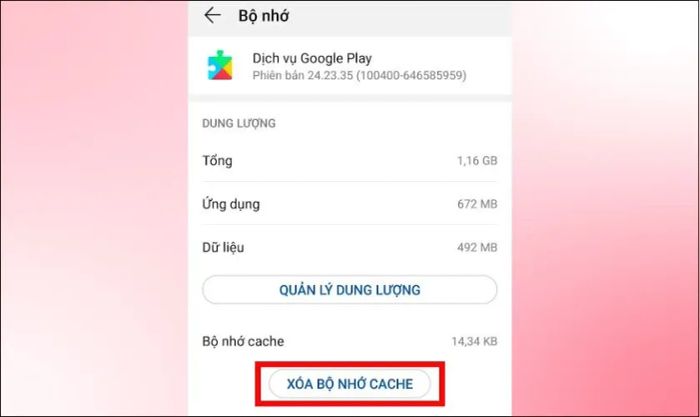 Xóa bộ nhớ cache và dữ liệu