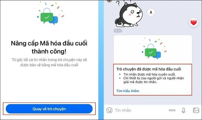 Lúc này, bạn nhấn Quay về trò chuyện để hoàn tất
