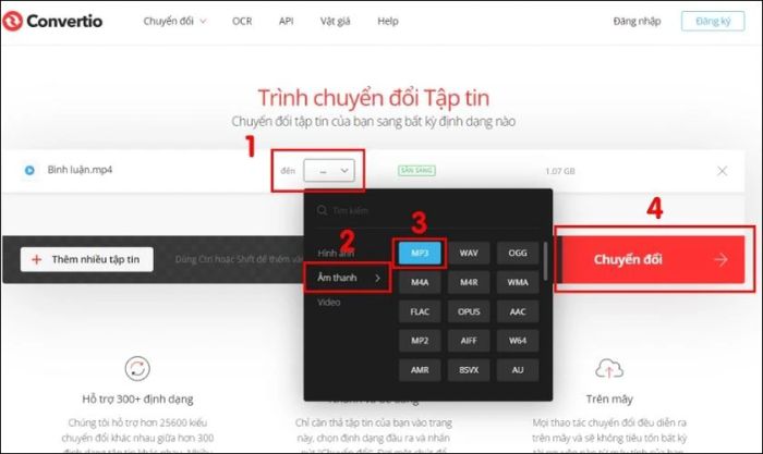 Chuyển đổi file MP4 sang MP3 trực tuyến bằng Convertio
