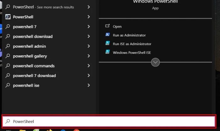 Truy cập menu Start, nhập PowerShell và ấn Enter để tiếp tục