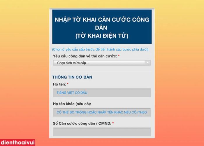 Mẫu tờ khai CCCD