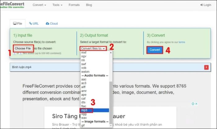 Tại mục Output format, tìm và chọn MP3
