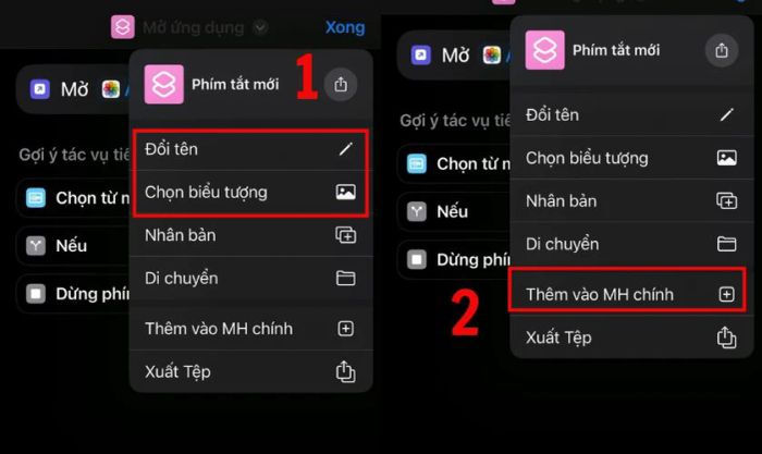Nhấn vào biểu tượng mũi tên, chọn Đổi tên