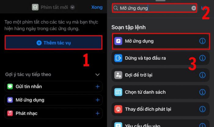 Sau đó, chọn Thêm tác vụ, nhập Mở ứng dụng