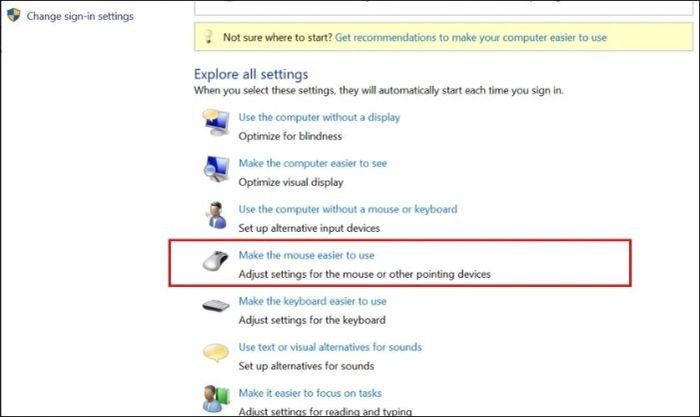 Tiếp tục chọn mục Make the mouse easier to use