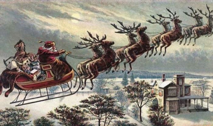 Ông già Noel cưỡi tuần lộc trong những bức tranh vẽ