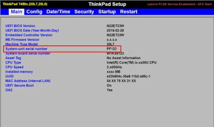 Xem số serial trên laptop thông qua BIOS