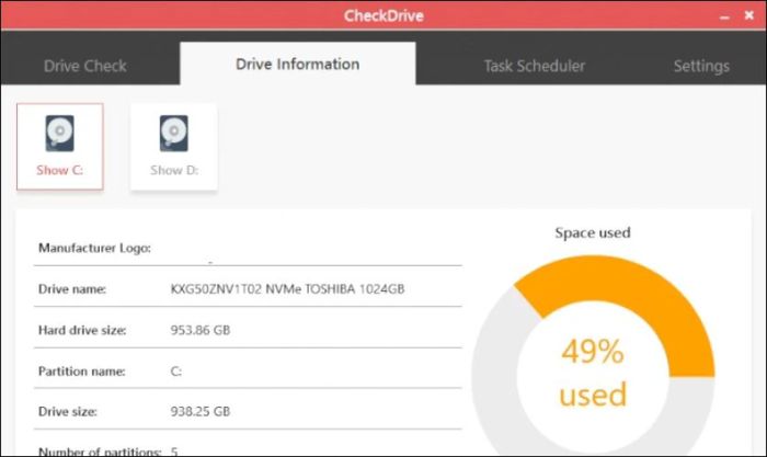 CheckDrive là phần mềm miễn phí giúp kiểm tra và khắc phục lỗi trên ổ cứng SSD một cách hiệu quả.