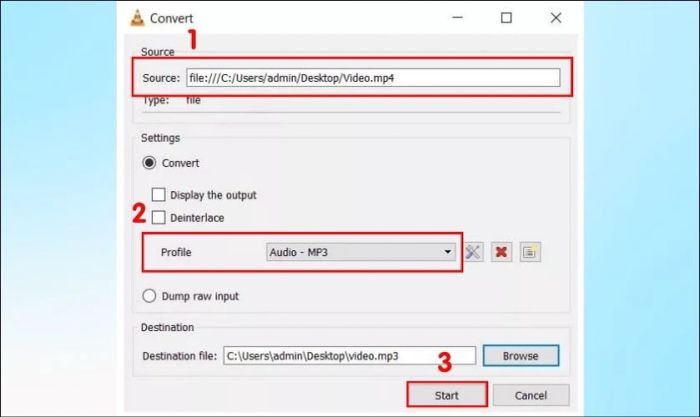 Chọn Source để tải file MP4 lên, sau đó tại mục Profile, chọn Audio - MP3