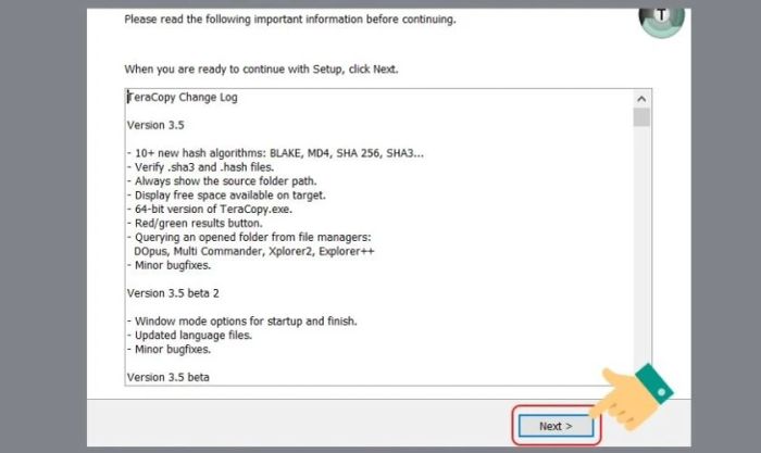 Nhấn vào Next để tiếp tục