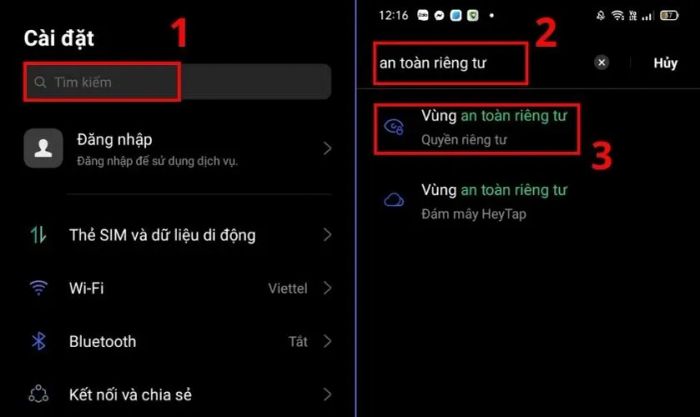 Chọn mục An toàn riêng tư