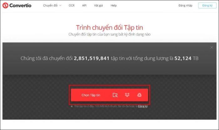 Nhấn Chọn tập tin để tải lên file MP4 cần chuyển đổi