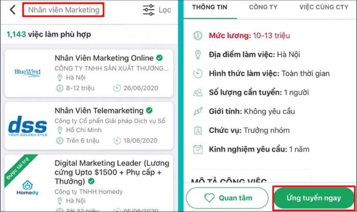 Gửi CV trực tuyến trên TopCV sau khi tạo bước 1