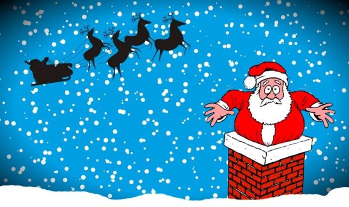 Ông già Noel bị kẹt lại vì bụng quá to