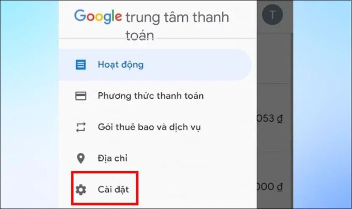 Chọn mục Cài đặt