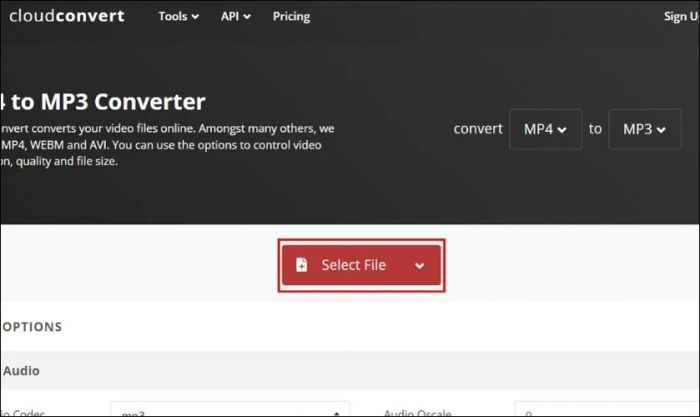 Nhấn vào Select File để tải lên file MP4