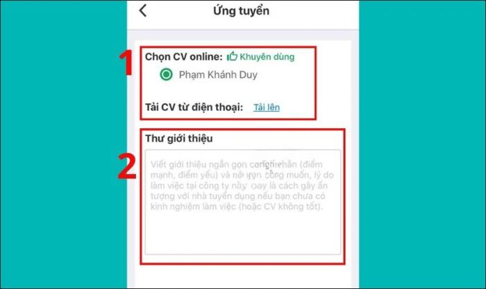 Gửi CV trực tuyến trên TopCV sau khi tạo bước 2