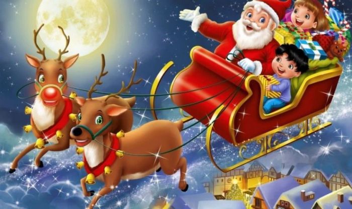 Ông già Noel cưỡi tuần lộc cùng những em nhỏ