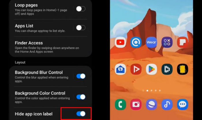 Kích hoạt Hide app icon label