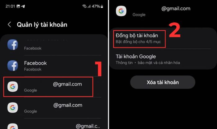 Tiếp theo, chọn mục Đồng bộ tài khoản để tiếp tục quá trình.
