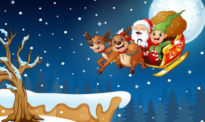Hình ảnh Santa Claus cưỡi tuần lộc tràn đầy niềm vui
