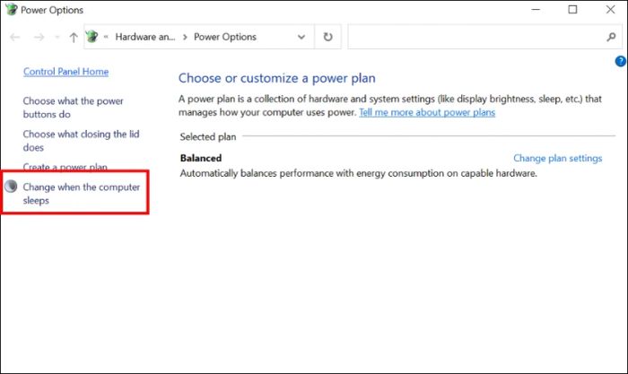 Dùng Power Options để cài đặt máy tính không ngủ, bước 2