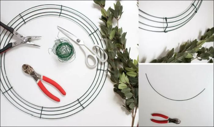 Chuẩn bị nhanh những dụng cụ cần thiết để làm vòng nguyệt quế bằng kẽm nhung.