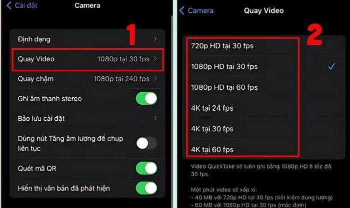 Chọn mục Quay video để tiếp tục