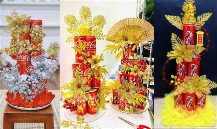 Những mẫu trang trí tháp nước ngọt chưng Tết để tham khảo và áp dụng.