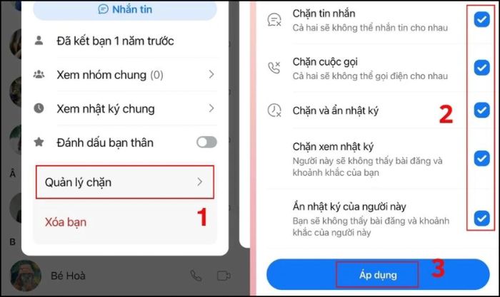 Thiết lập quyền riêng tư: Chặn/ẩn người trong danh bạ bước 2